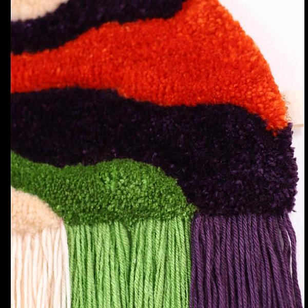 Décoration murale ronde en fibres – Tapisserie murale bohème faite main, art textile abstrait, déco murale moderne tufting